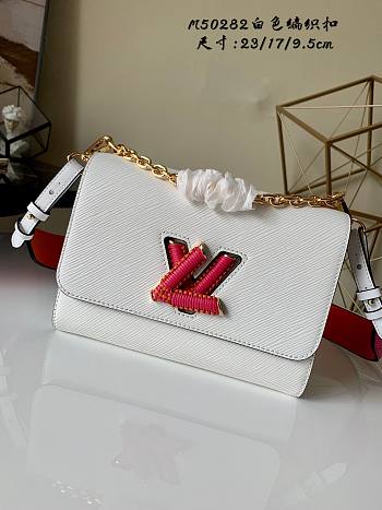  LV Twist lock and three-color leather strap MM white | M57666