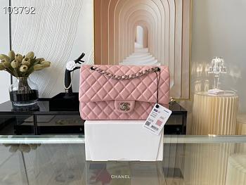 Chanel Classic Handbag Grained Calfskin & Silver Hardware Pink | A58600