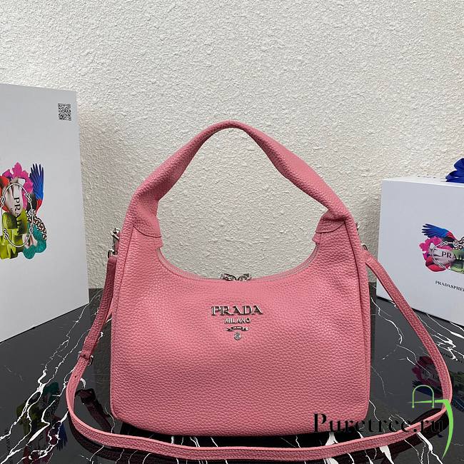 Prada Calfskin Leather Hobo Bag Pink 26cm | 1BC132 - 1