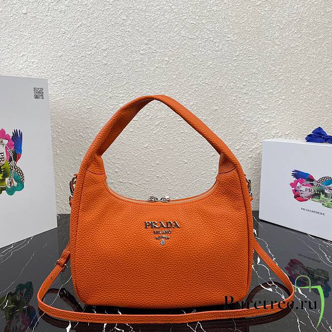 Prada Calfskin Leather Hobo Bag Orange 26cm | 1BC132 - 1
