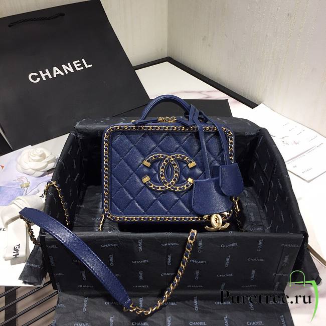 Chanel Vanity Case Bag Grained Calfskin Blue | AS1785 - 1