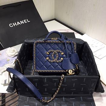 Chanel Vanity Case Bag Grained Calfskin Blue | AS1785