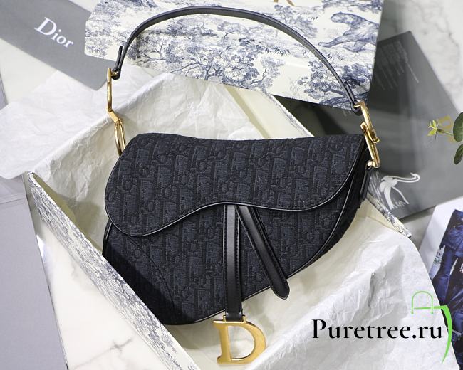 Dior women saddle bag in black canvas 25cm | M0446 - 1
