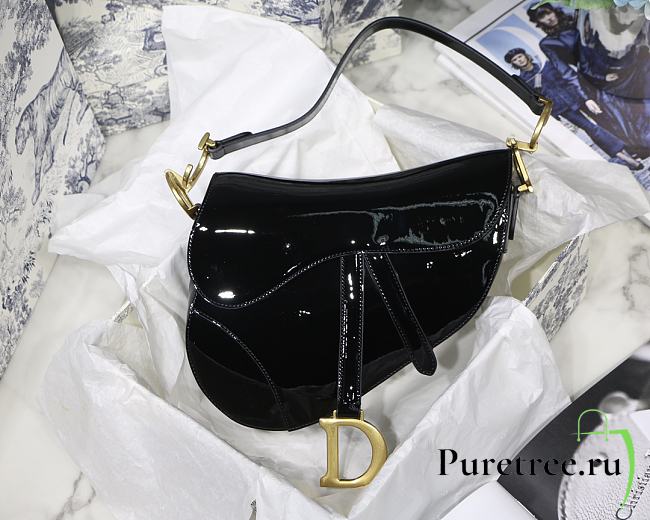 Dior Saddle Oblique Shiny Black 25cm - 1