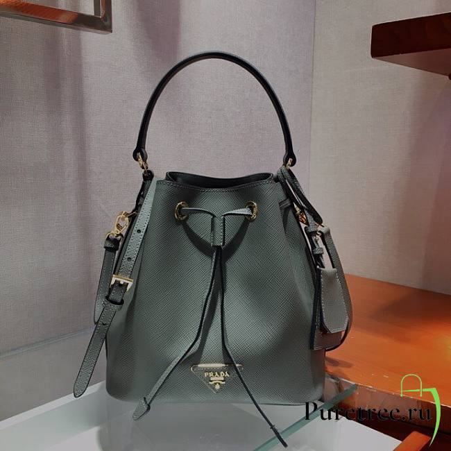 Prada Saffiano Leather Bucket Bag in Gray Blue Saffiano leather | 1BE032  - 1