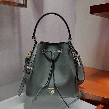 Prada Saffiano Leather Bucket Bag in Gray Blue Saffiano leather | 1BE032 