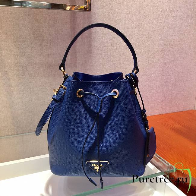 Prada Saffiano Leather Bucket Bag in Blue Saffiano leather | 1BE032 - 1