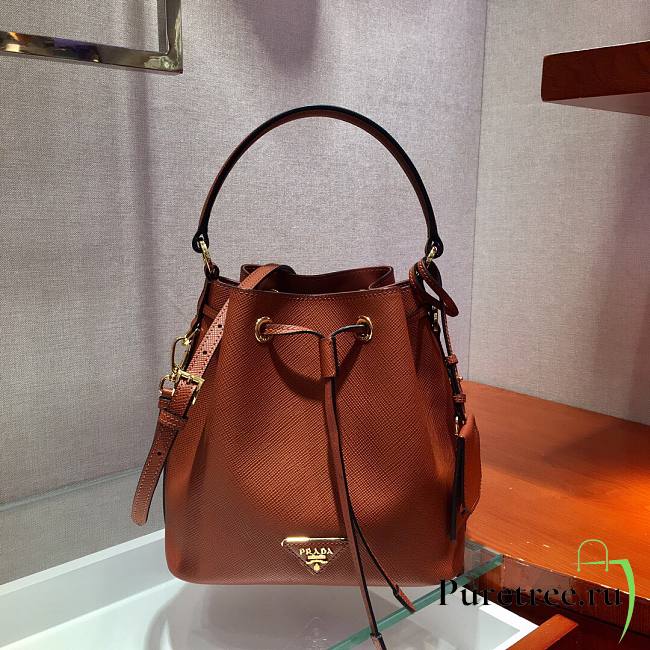 Prada Saffiano Leather Bucket Bag in Brown Saffiano leather | 1BE032 -  