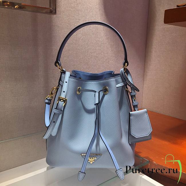 Prada Saffiano Leather Bucket Bag in Light Blue Saffiano leather | 1BE032 - 1