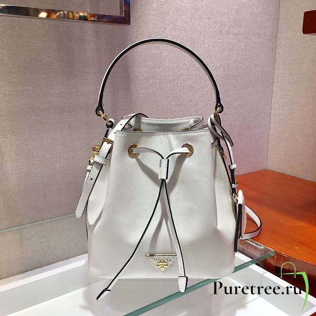 Prada Saffiano Leather Bucket Bag in White Saffiano leather | 1BE032 - 1