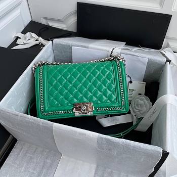 Chanel quilted lambskin medium boy bag metal hardware green | A67086