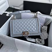 Chanel quilted lambskin medium boy bag metal hardware gray | A67086 - 1