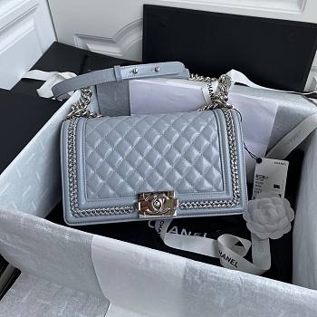 Chanel quilted lambskin medium boy bag metal hardware gray | A67086