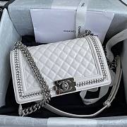 Chanel quilted lambskin medium boy bag metal hardware white | A67086 - 5
