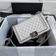 Chanel quilted lambskin medium boy bag metal hardware white | A67086 - 6
