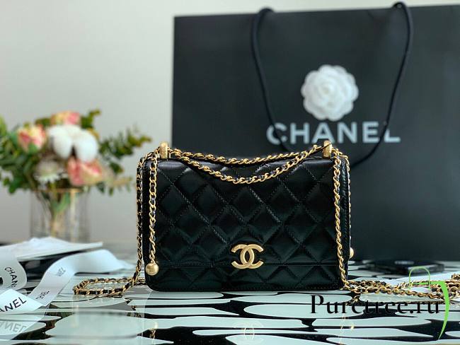Chanel Calfskin Wallet Chain Strap WOC 2021 Black | AP2289 - 1