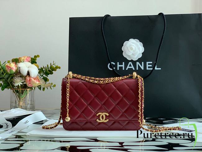 Chanel Calfskin Wallet Chain Strap WOC 2021 Dark Red | AP2289 - 1