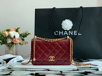Chanel Calfskin Wallet Chain Strap WOC 2021 Dark Red | AP2289