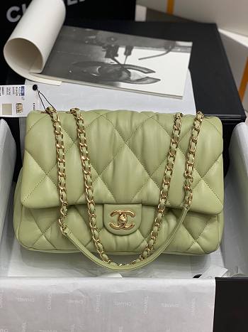 Chanel Pleated Calfskin Large Flap Bag Green 2020 30cm | AS2234 