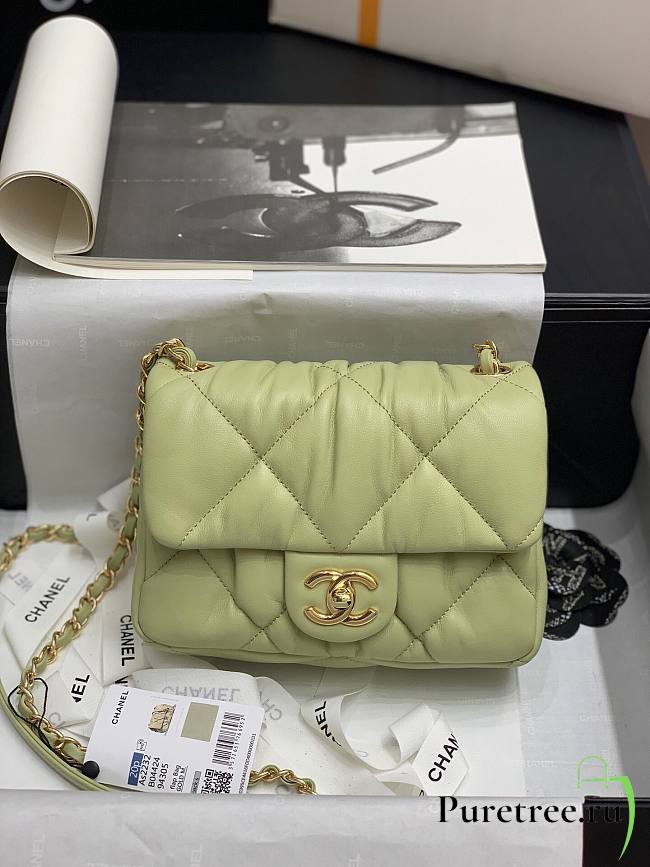 Chanel Pleated Calfskin Small Flap BagGreen 2020 20cm |  AS2232  - 1