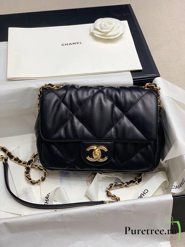 Chanel Pleated Calfskin Small Flap Bag Black 2020 20cm | AS2232 - 1