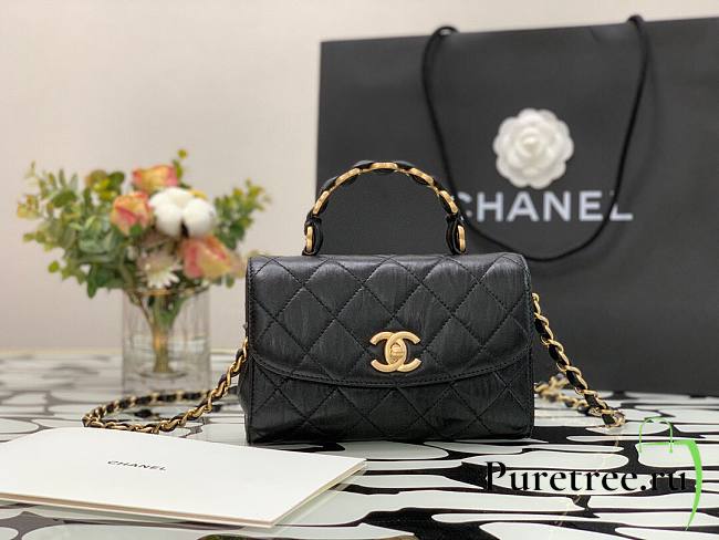 Chanel Crumpled Lambskin Small Flap Bag with Top Handle Black | AS2478  - 1