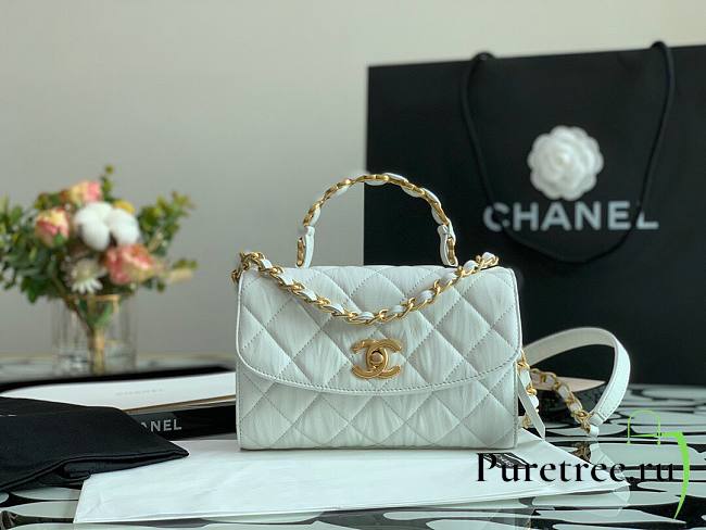 Chanel Crumpled Lambskin Small Flap Bag with Top Handle White | AS2478 - 1