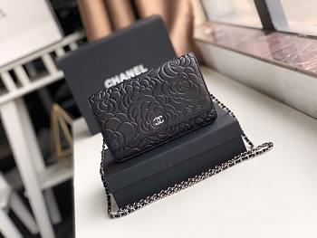 Chanel Calfskin Wallet Chain Strap WOC Black Rose