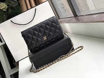 Chanel Grained Calfskin Wallet on Chain WOC Black/Gold