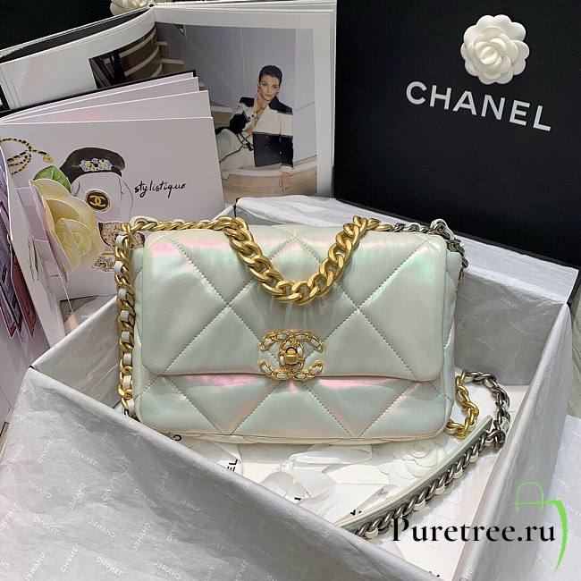 Chanel 19 Iridescent Calfskin Small Flap Bag White 2021 | AS1161 - 1