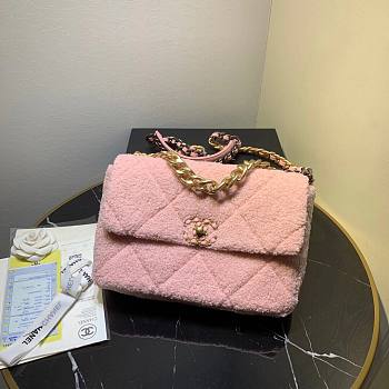 Chanel 19 Shearling Sheepskin Large Flap Bag Pink 30cm | AS1161 