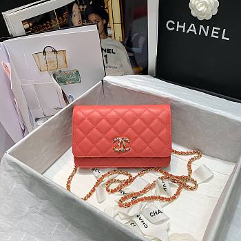 Chanel Quilted Lambskin Wallet on Chain WOC with Colored Crystal Orange | AP1943 