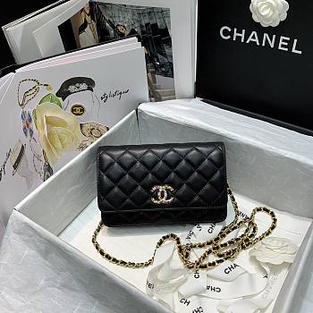 Chanel Quilted Lambskin Wallet on Chain WOC with Colored Crystal Black | AP1943