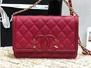 Chanel Metallic Grined Red Calfskin CC Wallet WOC Bag | A84451 - 4