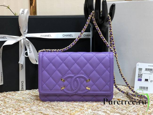 Chanel Metallic Grined Purple Calfskin CC Wallet WOC Bag | A84451 - 1