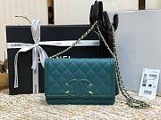 Chanel Metallic Grined Blue Calfskin CC Wallet WOC Bag | A84451 - 1