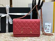 Chanel Metallic Grined Pink Calfskin CC Wallet WOC Bag | A84451 - 1