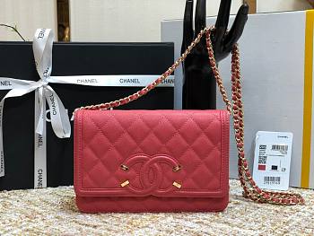 Chanel Metallic Grined Pink Calfskin CC Wallet WOC Bag | A84451