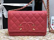 Chanel Metallic Grined Pink Calfskin CC Wallet WOC Bag | A84451 - 4
