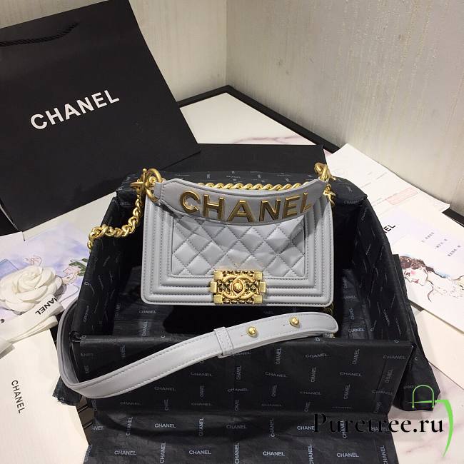 Chanel Original Lambskin Leather Boy Flap Bag Black 20cm - 1
