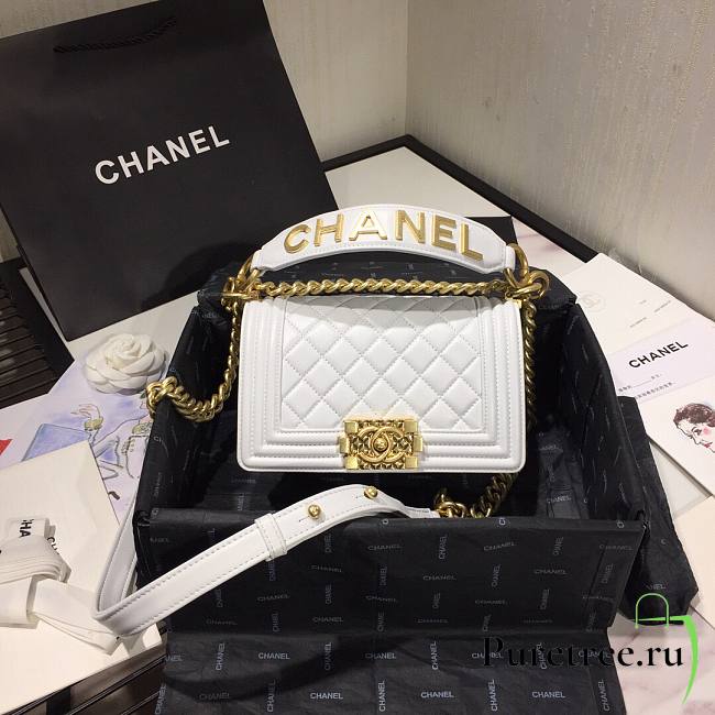 Chanel Original Lambskin Leather Boy Flap Bag White 20cm - 1