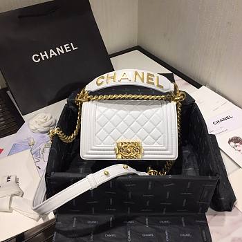 Chanel Original Lambskin Leather Boy Flap Bag White 20cm