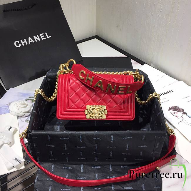 Chanel Original Lambskin Leather Boy Flap Bag Red 20cm - 1