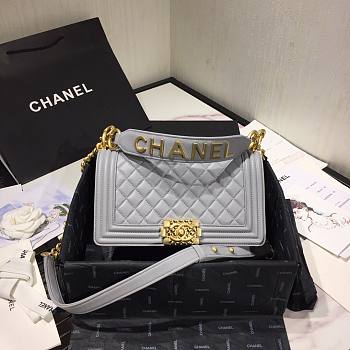 Chanel Original Lambskin Leather Boy Flap Bag Gray 25 cm