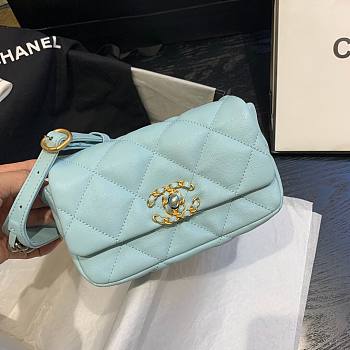Chanel Lambskin Leather 19 Mini Crossbody Flap Bag Light Blue AS1163