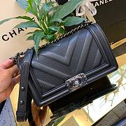 Chanel Calfskin Patchwork Chevron Boy Flap Bag Black 25cm | A67086 - 1