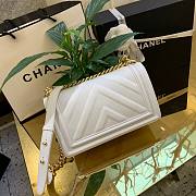 Chanel Calfskin Patchwork Chevron Boy Flap Bag White 25cm | A67086 - 4