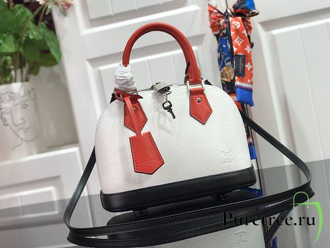 LV Alma BB handbag in White/Red Monogram Vernis Leather - 1