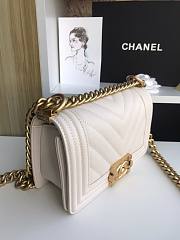 Chanel Iridescent Chevron Grained Leather Boy Flap White Bag / Gold Hardware 20cm - 6