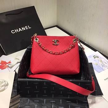Chanel Button Up Calfskin & Grosgrain Small Hobo Handbag Red | A57573